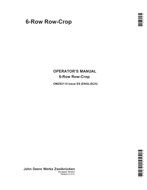John Deere 6 Row Row Crop OMZ92115 Operation and Maintenance manual PDF Download