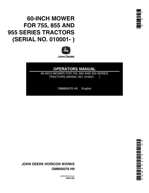 John Deere 60 Inch Front Mounted Mower OMM95076 Operation and Maintenance manual PDF Download