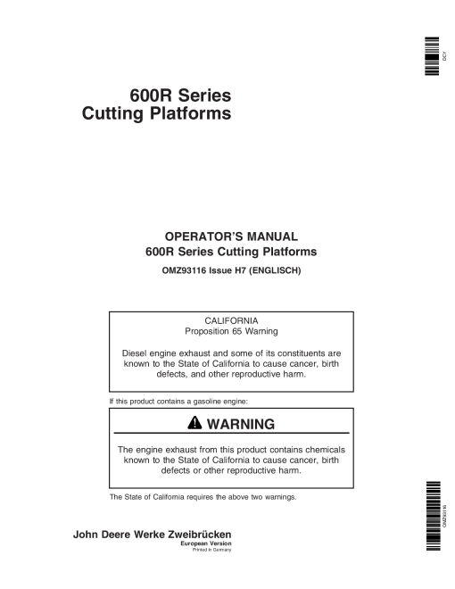 John Deere 600 R Series Cutting Platforms OMZ93116 Operation and Maintenance manual PDF Download