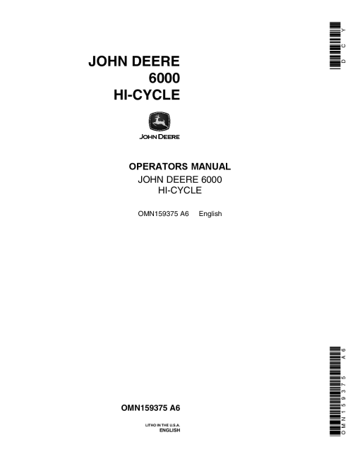John Deere 6000 Hi Cycle Sprayer OMN159375 Operation and Maintenance manual PDF Download