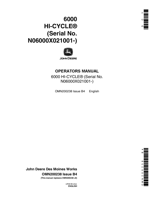 John Deere 6000 Sprayer OMN200238 Operation and Maintenance manual PDF Download