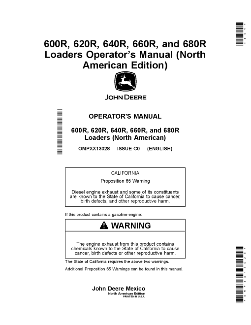 John Deere 600R 620R 640R 660R and 680R Loaders OMPXX13028 Operation and Maintenance manual PDF Download