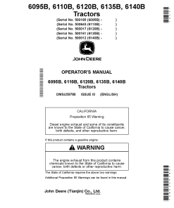 John Deere 6095B 500185 6110B 500643 6120B 500017 6135B 530161 6140B 500012 Tractors OMSU59780 Operation and Maintenance manual PDF Download