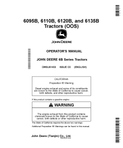 John Deere 6095B 6110B 6120B and 6135B Tractors OOS OMSU61433 Operation and Maintenance manual PDF Download