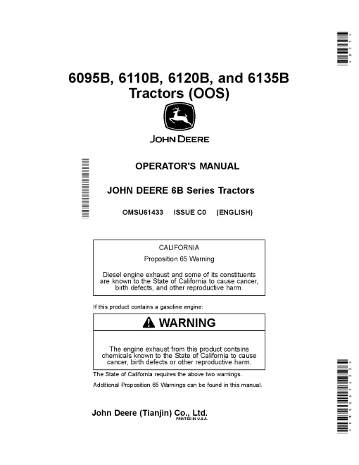 John Deere 6095B 6110B 6120B and 6135B Tractors OOS OMSU61433 Operation and Maintenance manual PDF Download