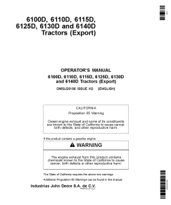 John Deere 6100D 6110D 6115D 6125D 6130D 61400 Tractors OMSU20196 Operation and Maintenance manual PDF Download