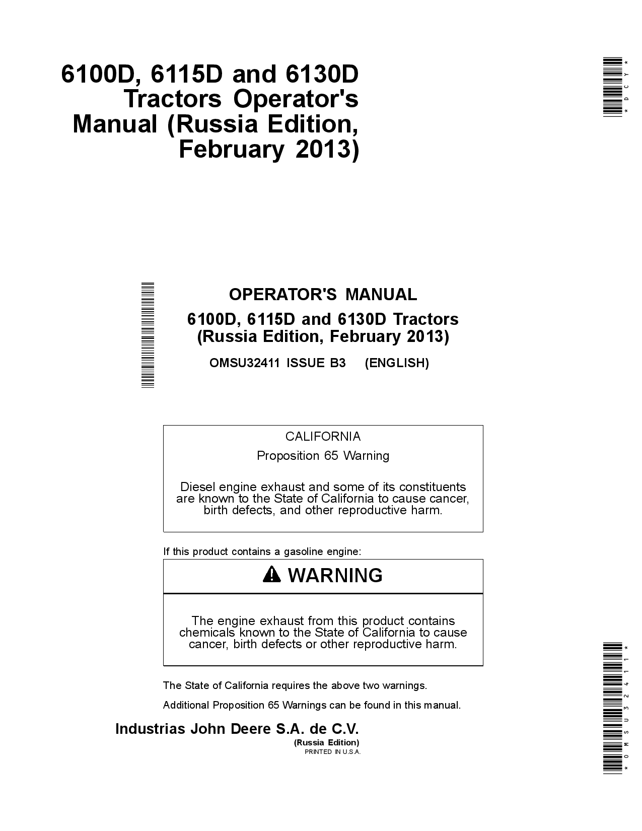 John Deere 6100D 6115D and 6130D Tractors Russian Edition OMSU32411 Operation and Maintenance manual PDF Download