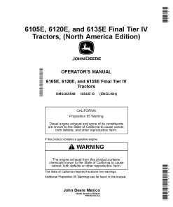 John Deere 6105E. 6120E. and 6135E Final Tier IV Tractors OMSU63548 Operation and Maintenance manual PDF Download