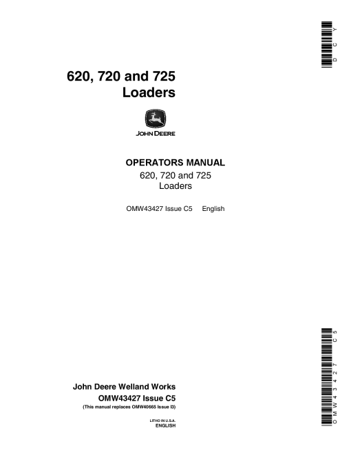 John Deere 620 720 725 Loaders OMW43427 Operation and Maintenance manual PDF Download