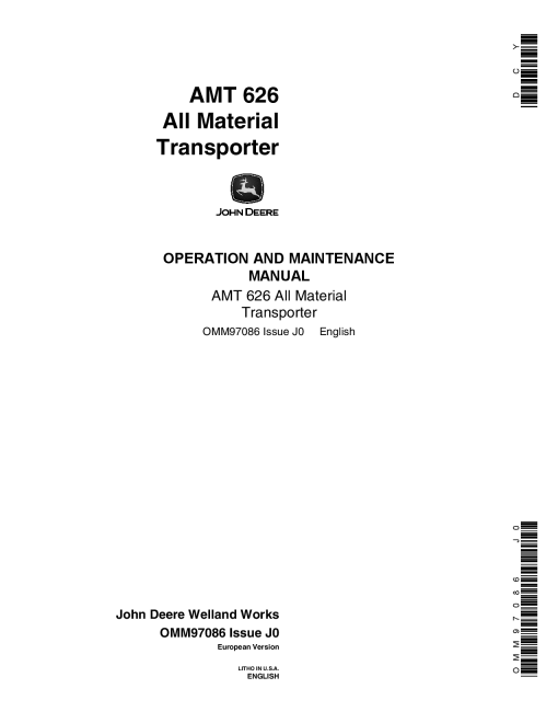 John Deere 626 Homologated All Material Transporter OMM97086 Operation and Maintenance manual PDF Download