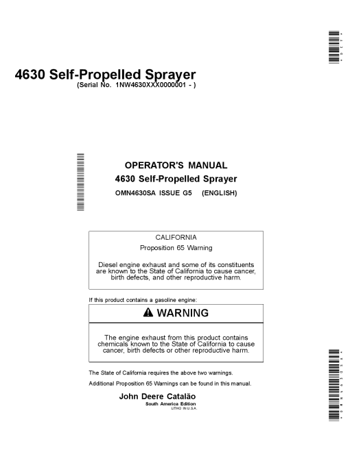 John Deere 630 Self Propelled Sprayer South American Edition 000001 004999 OMN4630SA Operation and Maintenance manual PDF Download