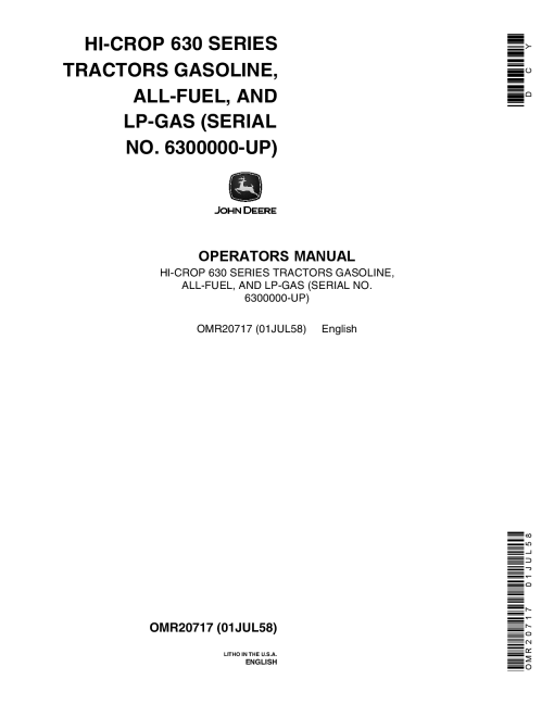 John Deere 630 Utility Hi Cro pTractor OMR20717 Operation and Maintenance manual PDF Download