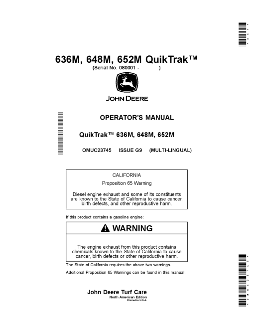 John Deere 636M 648M and 652M QuikTrak Mowers OMUC23745 Operation and Maintenance manual PDF Download