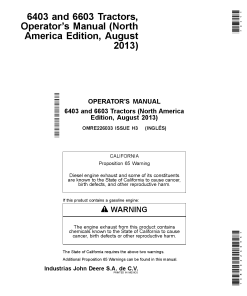 John Deere 6403 6603 Tractors US Canadian Edition OMRE226033 Operation and Maintenance manual PDF Download