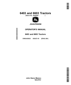John Deere 6403 and 6603 Tractors 0040000 OMSU63923 Operation and Maintenance manual PDF Download