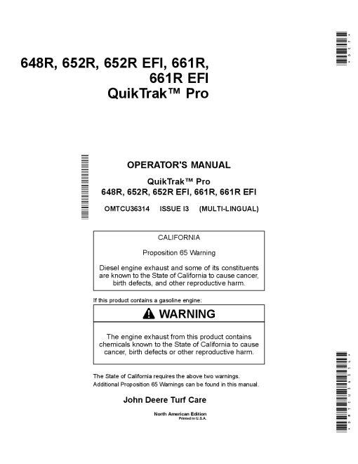 John Deere 648R 652R 652R EFI 661R 661R EFI QuikTrak Pro Mowers North American Edition 010001 025000 OMTCU36314 Operation and Maintenance manual PDF Download