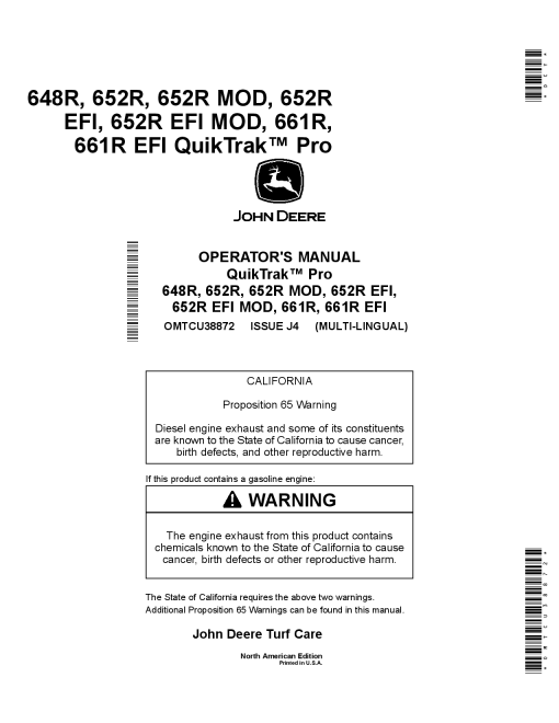 John Deere 648R 652R 652R MOD 652R EFI 652R EFI MOD 661R 661R EFI QuikTrak Pro Mowers North American Edition 035001 040000 OMTCU38872 Operation and Maintenance manual PDF Download