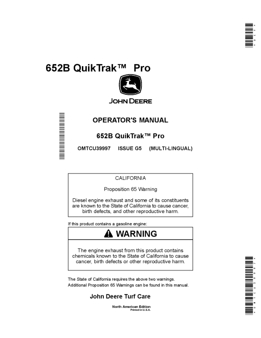 John Deere 652B Quik Trak Pro MowersOrder manual as OMTCU39997 040001 OMTCU39997 Operation and Maintenance manual PDF Download