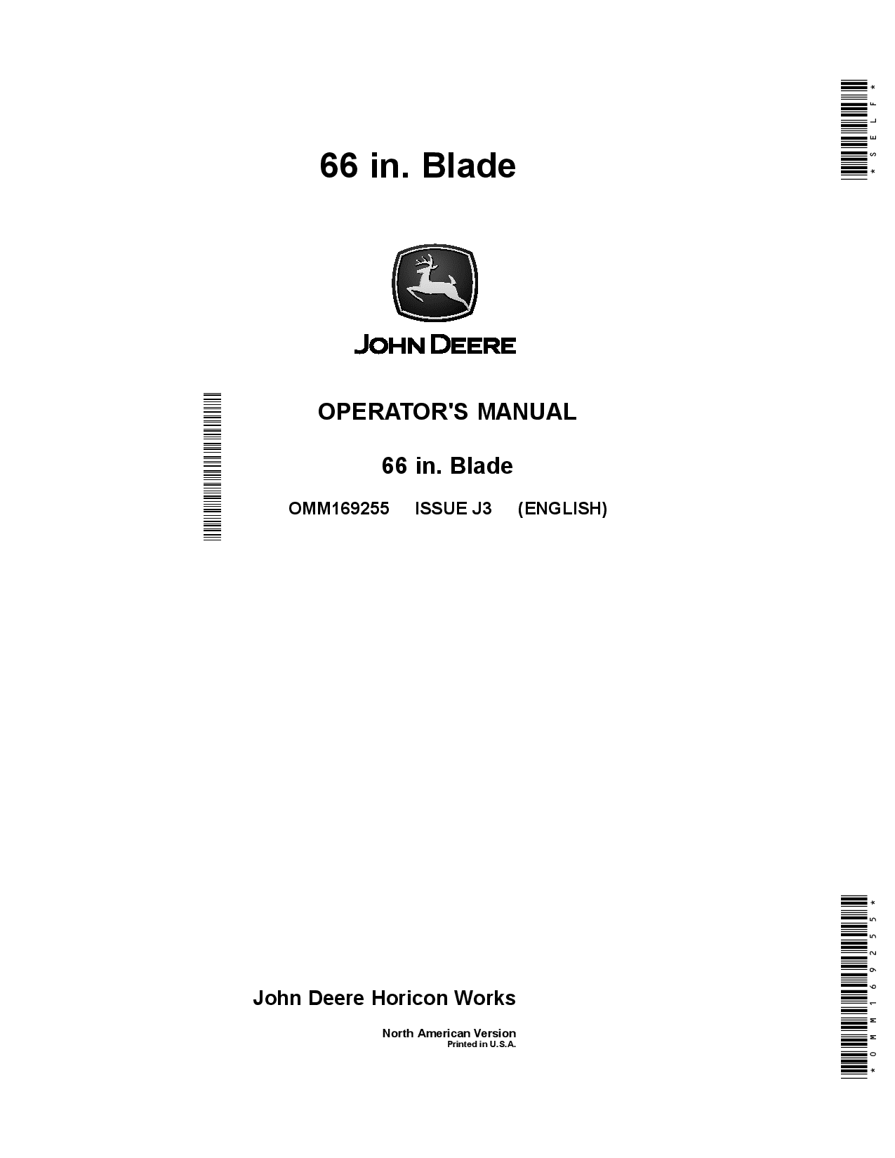 John Deere 66 inch blade 010001 North America OMM169255 Operation and Maintenance manual PDF Download