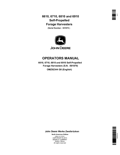 John Deere 6610 6710 6810 6910 Self Propelled Forage Harvesters OMZ92344 Operation and Maintenance manual PDF Download
