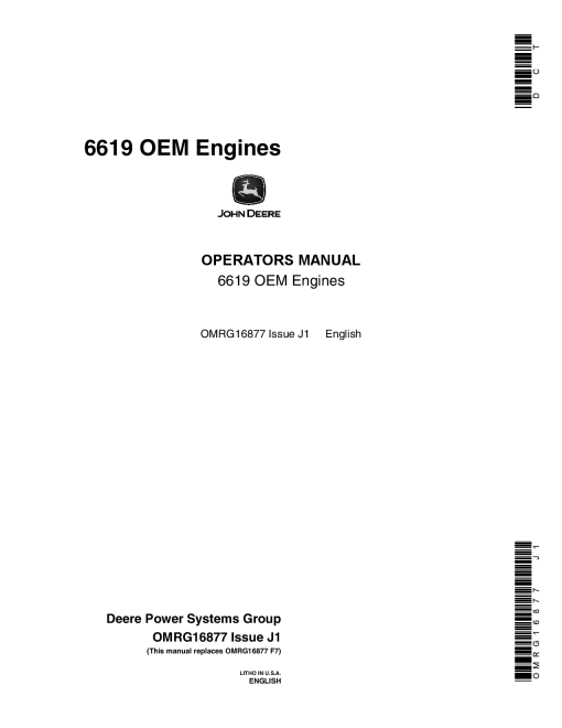 John Deere 6619 OEM Engines 6619A OMRG16877 Operation and Maintenance manual PDF Download