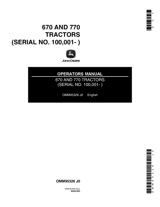 John Deere 670 770 Tractors 100001 OMM95326 Operation and Maintenance manual PDF Download