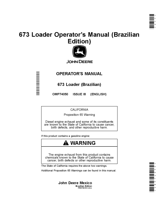 John Deere 673 Loader Brazilian Edition OMP74050 Operation and Maintenance manual PDF Download