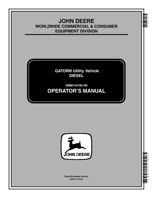 John Deere 6x4 Gator Utility Vehicle Export Edition 008807 068204 OMM144183 Operation and Maintenance manual PDF Download