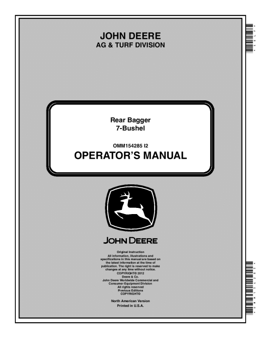 John Deere 7 Bushel Rear Bagger North American OMM154285 Operation and Maintenance manual PDF Download