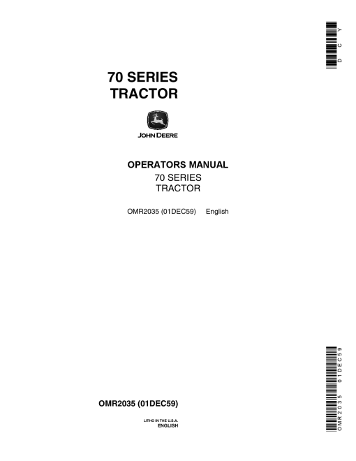 John Deere 70 Series Tractors OMR2035 Operation and Maintenance manual PDF Download