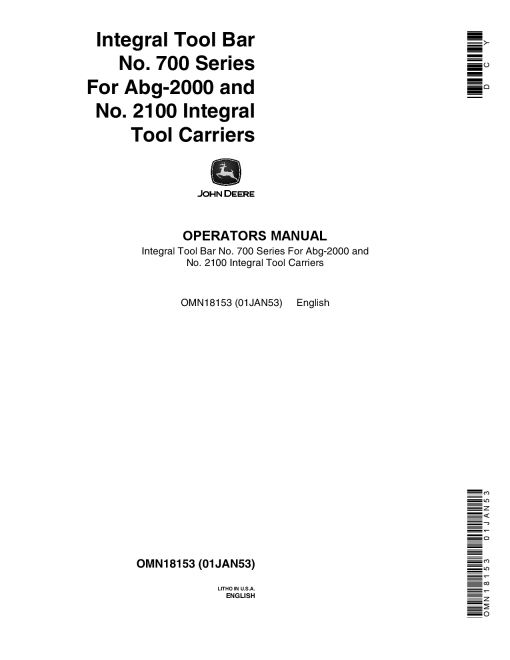 John Deere 700 Series Toolbar OMN18153 Operation and Maintenance manual PDF Download