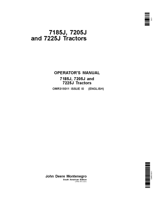 John Deere 7185J 7205J and 7225J Tractors OMR319311 Operation and Maintenance manual PDF Download