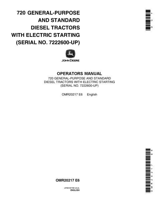 John Deere 720 Utility Tractor OMR20217 Operation and Maintenance manual PDF Download