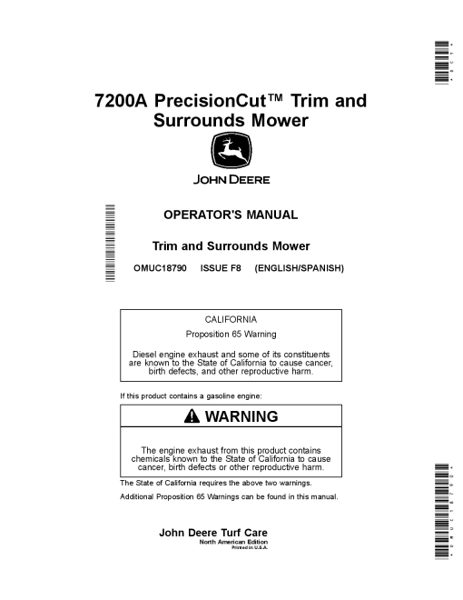 John Deere 7200A PrecisionCut Trim 8 Surrounds Mowers OMUC18790 Operation and Maintenance manual PDF Download