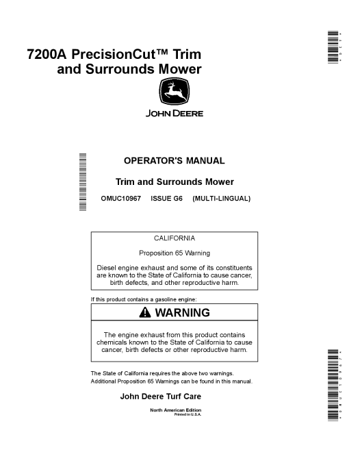 John Deere 7200A PrecisionCut Trim Surrounds Mowers North America Edition OMUC10967 Operation and Maintenance manual PDF Download