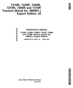 John Deere 7210R 7230R 7250R 7270R 7290R 7310R Tractors Export Edition 080001 OMRE579770 Operation and Maintenance manual PDF Download