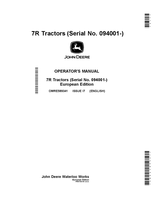 John Deere 7210R 7230R 7250R 7270R 7290R 7310R Tractors OMRE589341 Operation and Maintenance manual PDF Download
