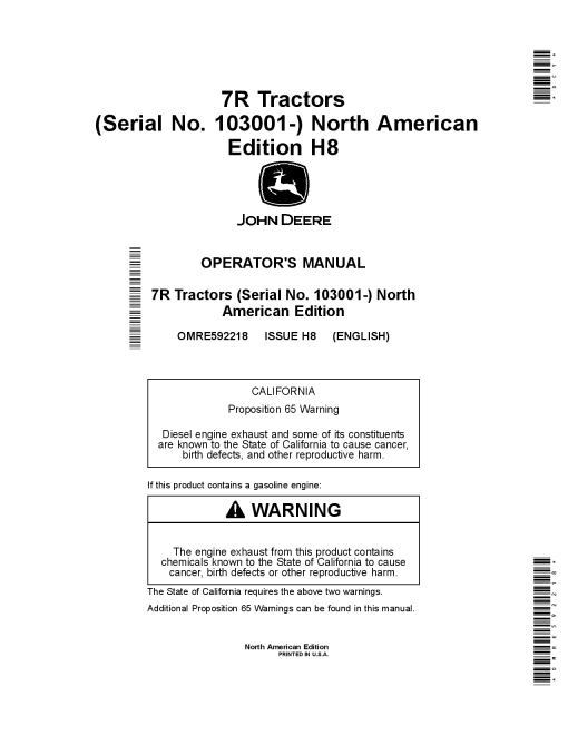 John Deere 7210R 7230R 7250R 7270R 7290R 7310R Tractors OMRE592218 Operation and Maintenance manual PDF Download