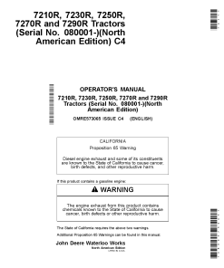 John Deere 7210R 7230R 7250R 7270R 7290R Tractors North American Edition 080001 085000 OMRE573065 Operation and Maintenance manual PDF Download