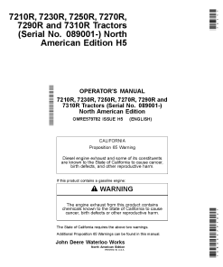 John Deere 7210R 7230R 7250R 7270R 7290R Tractors North American Edition 089001 OMRE579782 Operation and Maintenance manual PDF Download