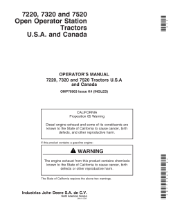 John Deere 7220 7320 7520 Open Operator Station Tractors OMP70963 Operation and Maintenance manual PDF Download
