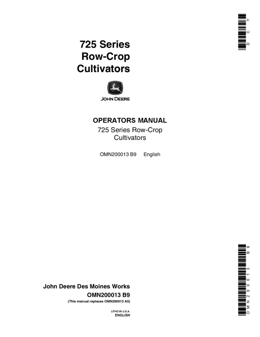John Deere 725 Series Row Crop Cultivator OMN200013 Operation and Maintenance manual PDF Download