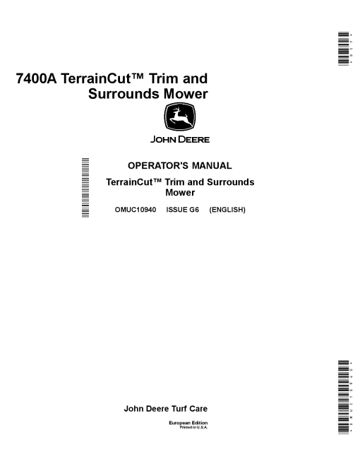John Deere 7400A TerrainCut Trim and Surrounds Mower European Edition OMUC10940 Operation and Maintenance manual PDF Download