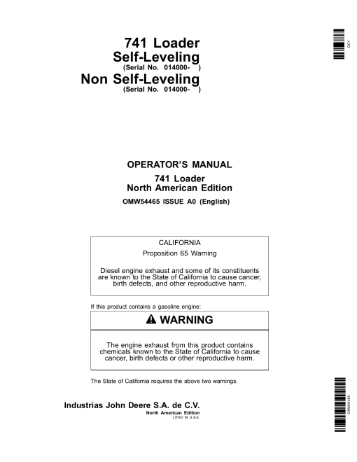 John Deere 741 Loader OMW54465 Operation and Maintenance manual PDF Download