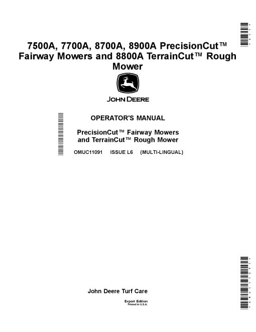 John Deere 7500A 7700A 8700A 8900A PrecisionCut Fairway Mowers 8800A TerrainCut Rough Mowers OMUC11091 Operation and Maintenance manual PDF Download