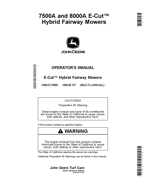 John Deere 7500A 8000A E Cut Hybrid FainNay Mowers OMUC15581 Operation and Maintenance manual PDF Download