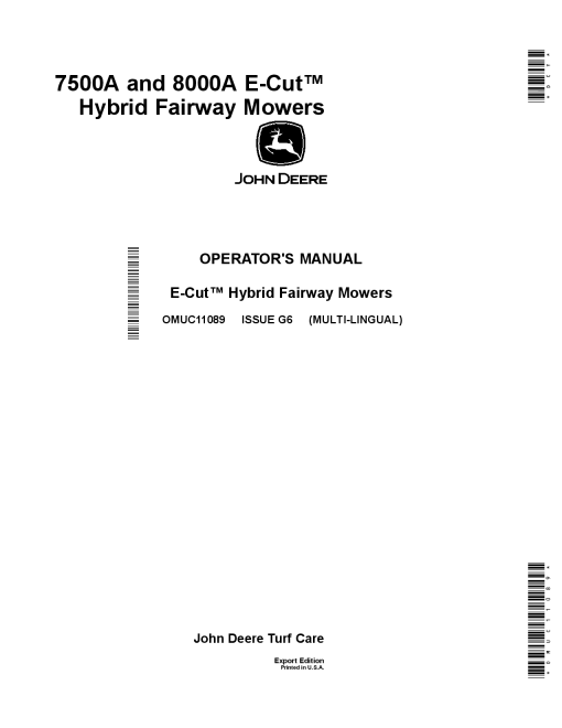 John Deere 7500A 8000A E Cut Hybrid Fairway Mowers Export Edition OMUC11089 Operation and Maintenance manual PDF Download