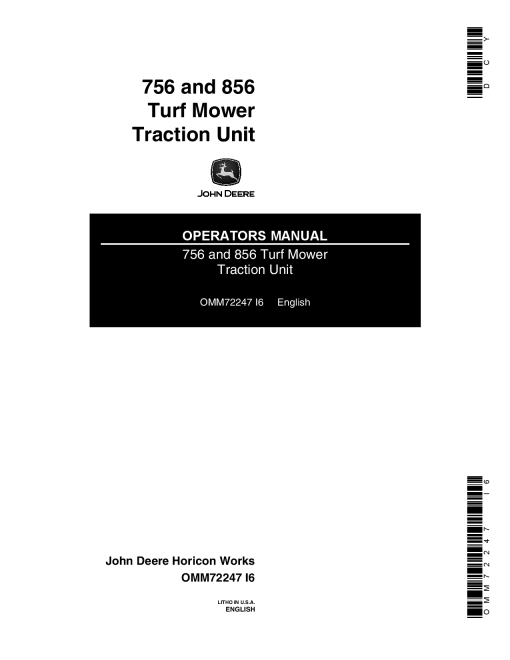 John Deere 756 856 Turf Mower Traction Unit 475000 OMM72247 Operation and Maintenance manual PDF Download