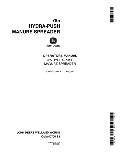 John Deere 785 Hydra Push Manure Spreader OMW40705 Operation and Maintenance manual PDF Download