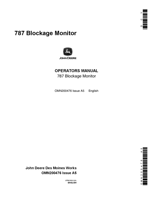 John Deere 787 Blockage Monitor OMN200476 Operation and Maintenance manual PDF Download